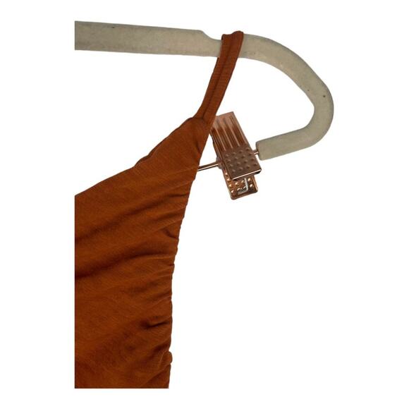 Sundry Asymmetrical Ruched Mini Dress Stretchy Jersey Lighweight Rust Boho Sz 0 - Picture 10 of 15